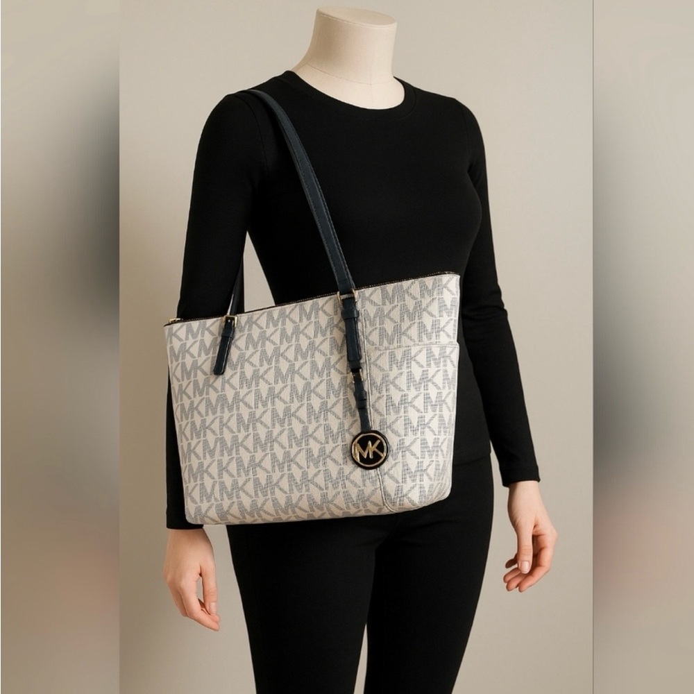 Michael Kors White and Blue  Tote Bag